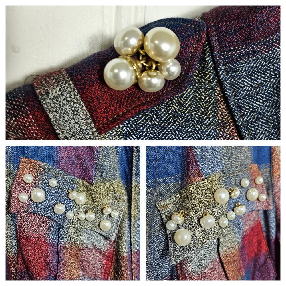CAbi Barn Jacket Size L Autumn Plaid Pearl Zip Utility Cotton Shacket Multi